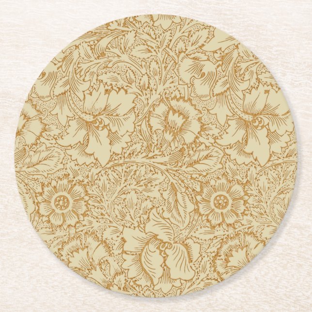William Morris Poppy Floral Wallpaper Round Paper Coaster (Front)