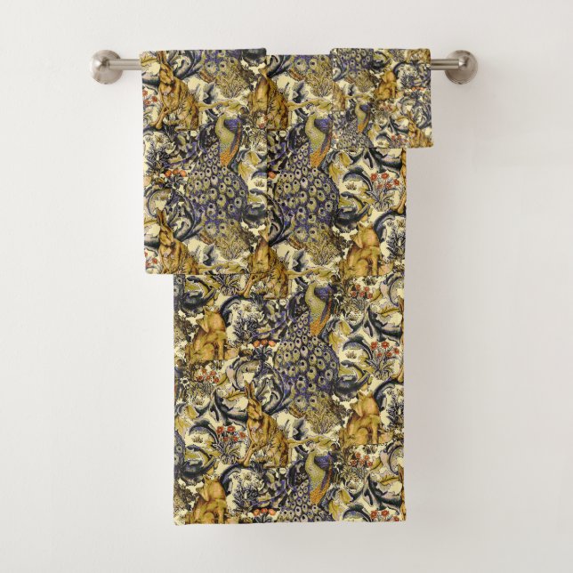 William * Morris Rabbit Wolf Peacock Towel (Insitu)