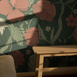 William Morris Red Floral Pattern Wallpaper