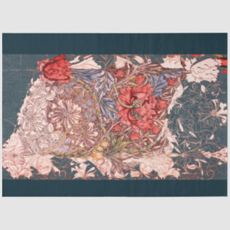 William Morris RED FLOWER ON BLUE Tissue Paper