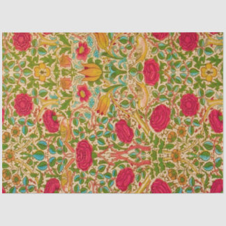 William Morris Red Gold Blue Green Birds Floral Tissue Paper