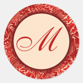 William Morris Red Leaves Monogrammed Sticker