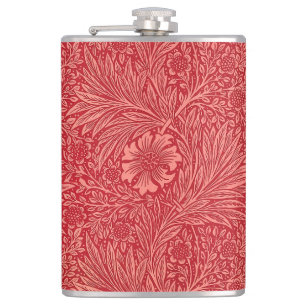 William Morris Red Marigold Pattern Hip Flask