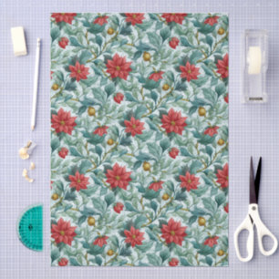 William Morris Red Poinsettias Pattern Decoupage Tissue Paper