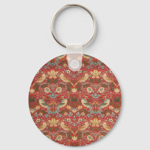 William Morris Red Strawberry Thief Key Ring