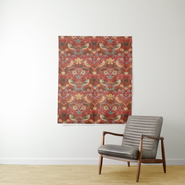 William Morris Red Strawberry Thief Tapestry (In Situ)