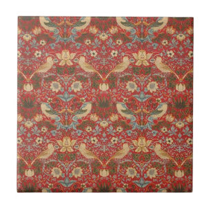 William Morris Red Strawberry Thief Tile