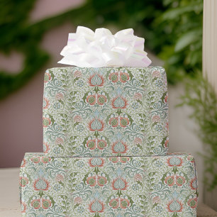 William Morris Remixed Green Red Persian Floral Wrapping Paper