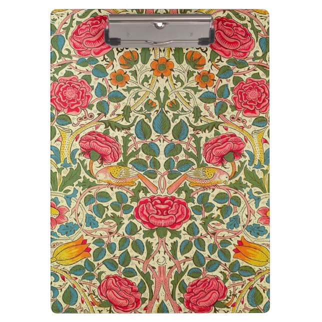 William Morris Rose Floral Chintz Pink Clipboard (Front)