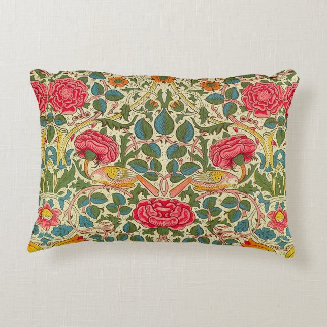 William Morris Rose Floral Chintz Pink Decorative Cushion (Back)