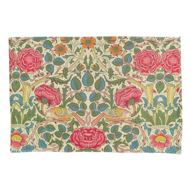 William Morris Rose Floral Chintz Pink Pillowcase (Front)