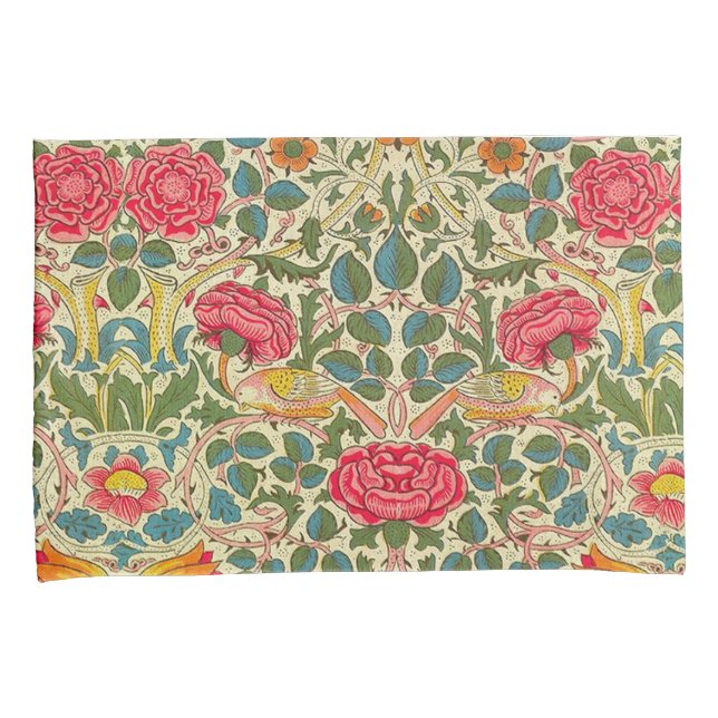 William Morris Rose Floral Chintz Pink Pillowcase (Front-Right)