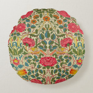 William Morris Rose Floral Chintz Pink Round Cushion