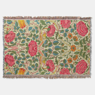 William Morris Rose Floral Chintz Pink Throw Blanket