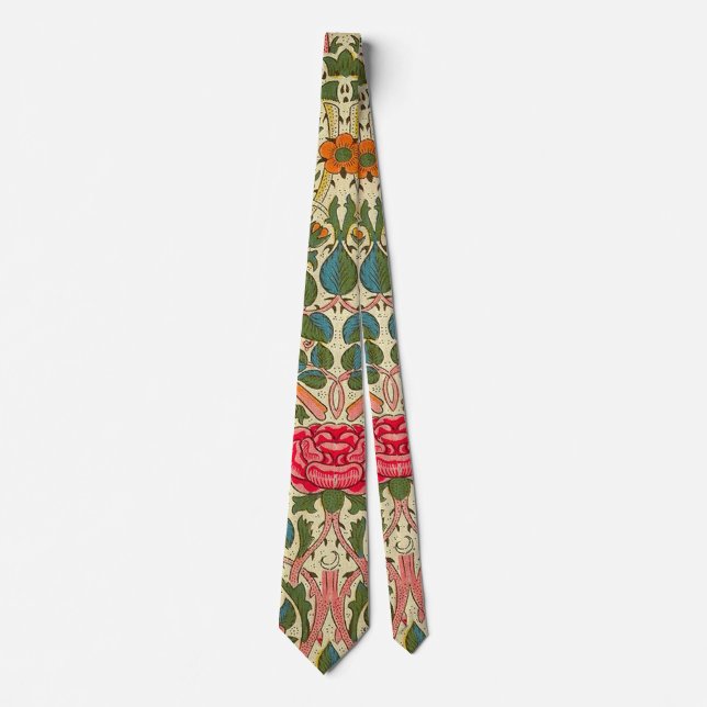 William Morris Rose Floral Chintz Pink Tie (Front)