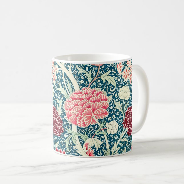 William Morris Rose Gold Green Blue Floral Pattern Coffee Mug (Front Right)