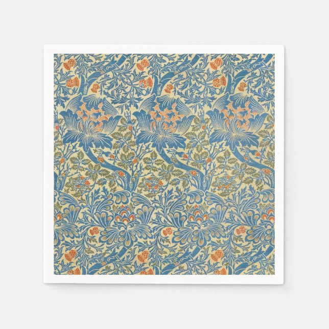 William Morris Rose & Thistle Floral Blue Napkin (Front)