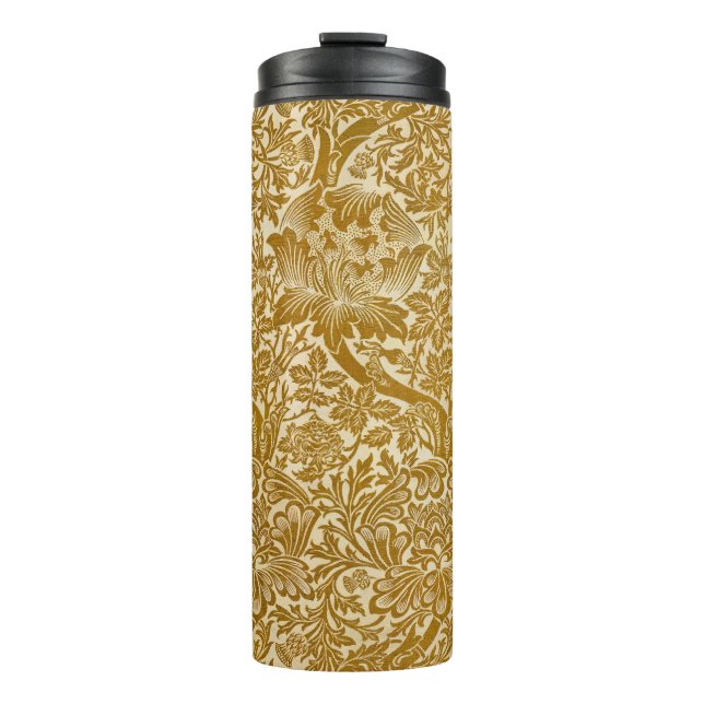William Morris Rose & Thistle Floral Golden Thermal Tumbler (Front)