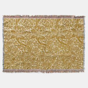 William Morris Rose & Thistle Floral Golden Throw Blanket