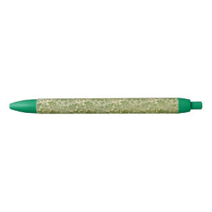 William Morris Rose & Thistle Floral Green Black Ink Pen