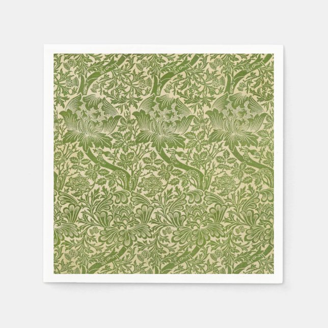 William Morris Rose & Thistle Floral Green Napkin (Front)