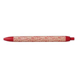William Morris Rose & Thistle Floral Red Black Ink Pen
