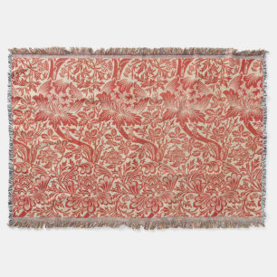 William Morris Rose & Thistle Floral Red Throw Blanket
