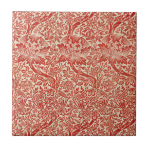 William Morris Rose & Thistle Floral Red Tile