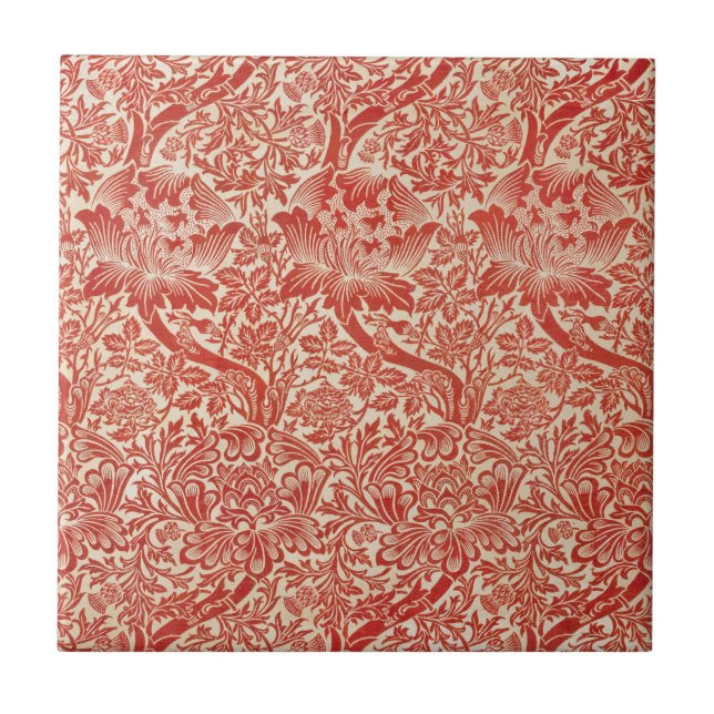 William Morris Rose & Thistle Floral Red Tile (Front)