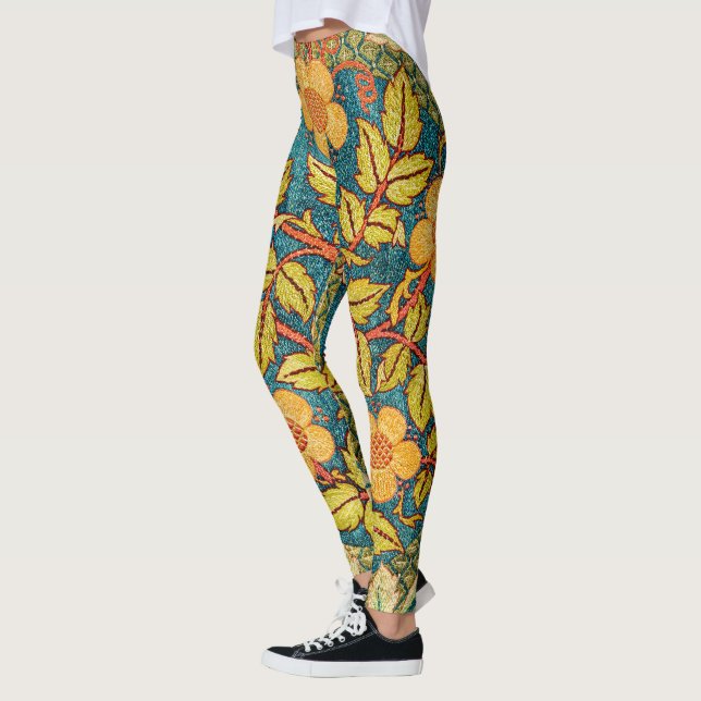 William Morris Rose Wreath: Classic Arts & Crafts  Leggings (Left)