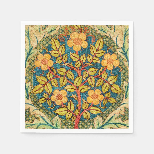William Morris Rose Wreath: Classic Arts & Crafts  Napkin (Front)