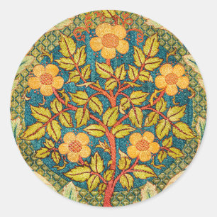 William Morris Rose Wreath: Classic Arts & Crafts  Round Sticker