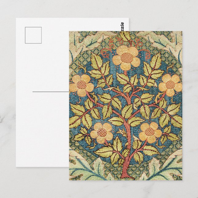 William Morris Rose Wreath Cushion Cover Classic Postcard (Front/Back)