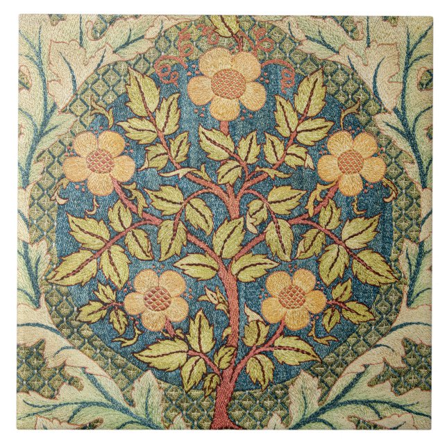 William Morris Rose Wreath Cushion Cover Classic Tile (Front)