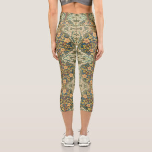 William Morris Rose Wreath Vintage Floral Art Capri Leggings