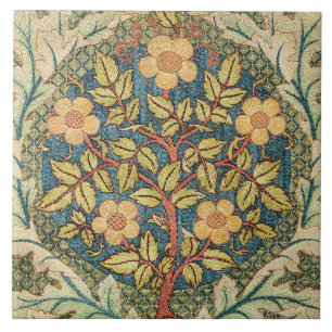 William Morris Rose Wreath Vintage Floral Art Tile