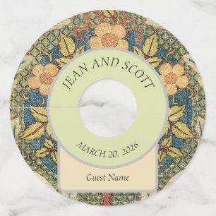 William Morris Rose Wreath Vintage Floral Art Wine Glass Tag