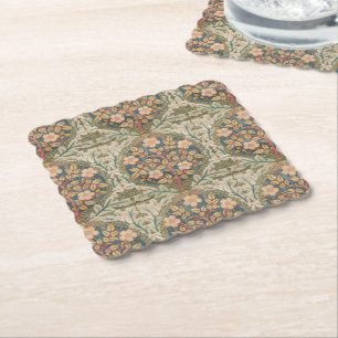 William Morris Rose Wreath Vintage Flowering Rose Paper Coaster