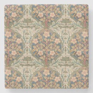 William Morris Rose Wreath Vintage Flowering Rose Stone Coaster