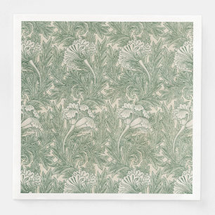 William Morris Sage Green Tulip Pattern: Vintage Napkin
