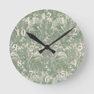 William Morris Sage Green Tulip Pattern: Vintage Round Clock