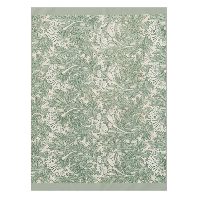 William Morris Sage Green Tulip Pattern: Vintage Tablecloth (Front)