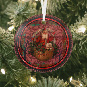 William * Morris  Santa Claus Burgundy Glass Tree Decoration