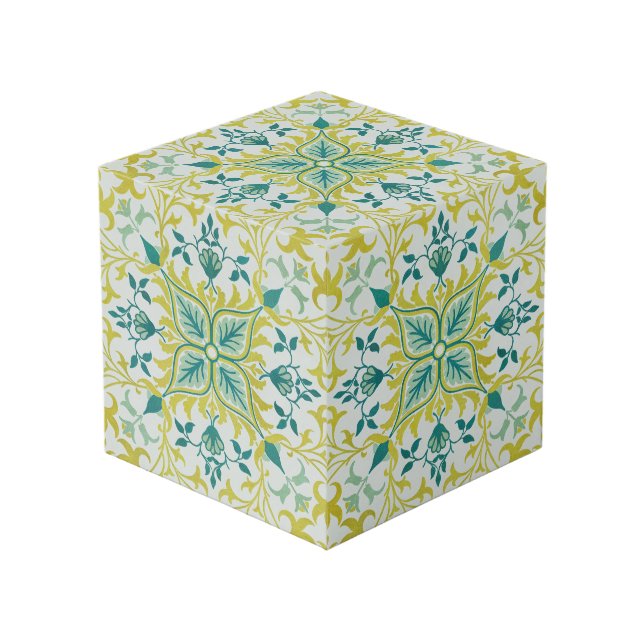 William Morris Seamless Ceiling Lime Green Pattern Cube (Front Angled)