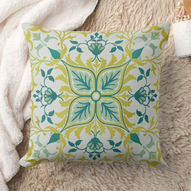 William Morris Seamless Ceiling Lime Green Pattern Cushion (Blanket)