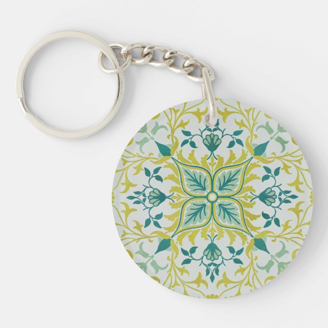 William Morris Seamless Ceiling Lime Green Pattern Key Ring (Front)