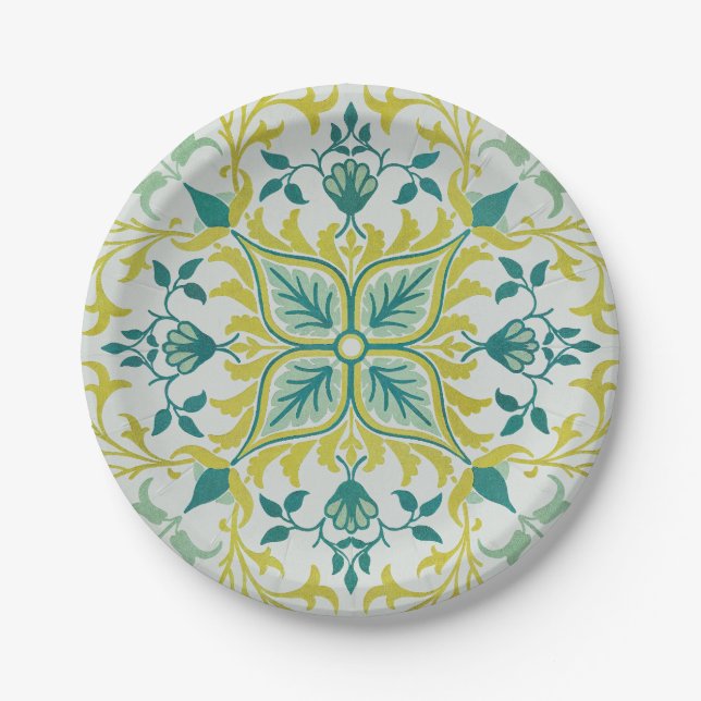 William Morris Seamless Ceiling Lime Green Pattern Paper Plate (Front)