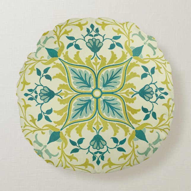 William Morris Seamless Ceiling Lime Green Pattern Round Cushion (Front)