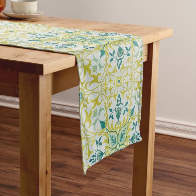 William Morris Seamless Ceiling Lime Green Pattern Short Table Runner (In Situ)