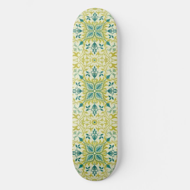 William Morris Seamless Ceiling Lime Green Pattern Skateboard (Front)